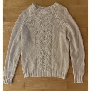 incentive! cashmere White Cableknit Crewneck Chunky Sweater XS